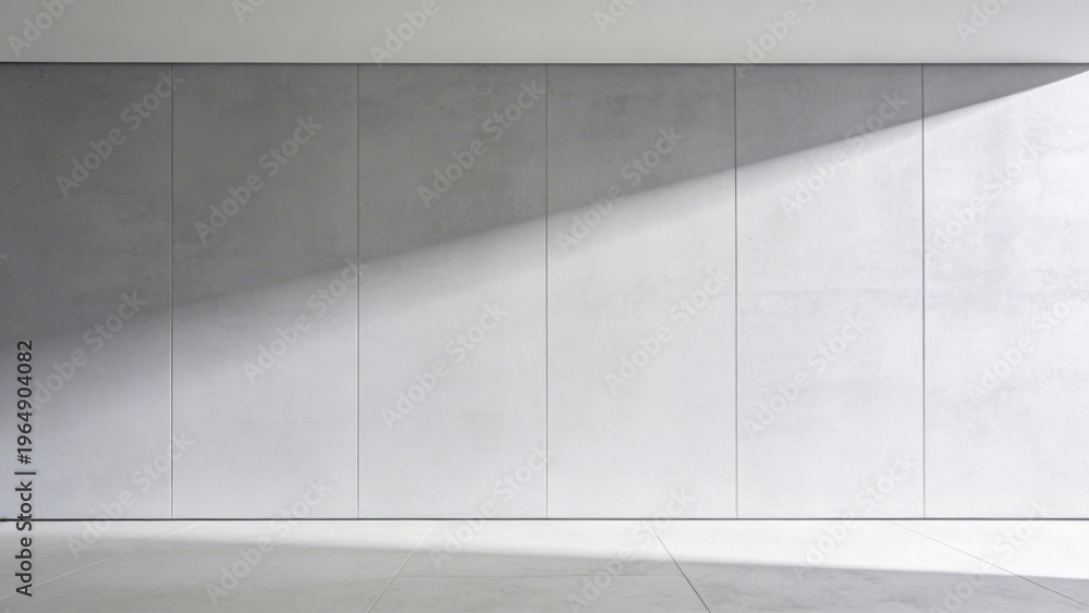 Fototapeta premium White empty room wall with soft light and copy space. Empty white wall background. Bright minimalistic empty abstract studio room with gray wall and concrete floor