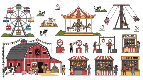 Vibrant Cartoon Amusement Park Elements Collection.