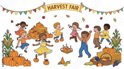 Children Dancing at Harvest Fair Celebration.