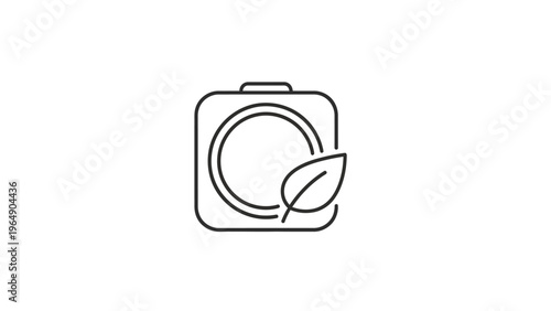Simple Line Camera Icon with Leaf.