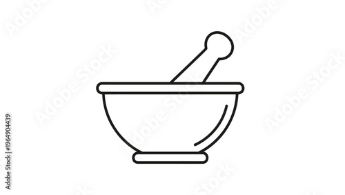 Mortar and Pestle Simple Line Drawing.