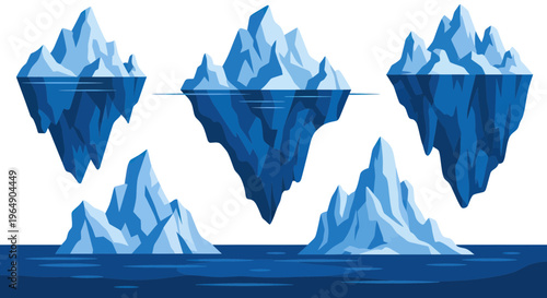 Arctic Iceberg Collection - Blue Glacial Formations on White Background