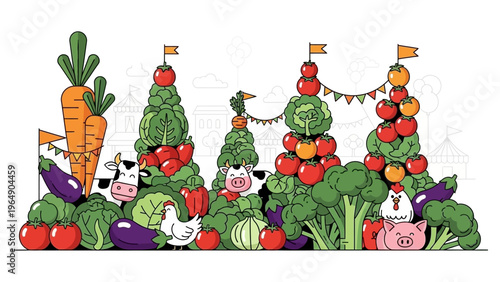 Colorful Vegetables and Fruits Illustration.