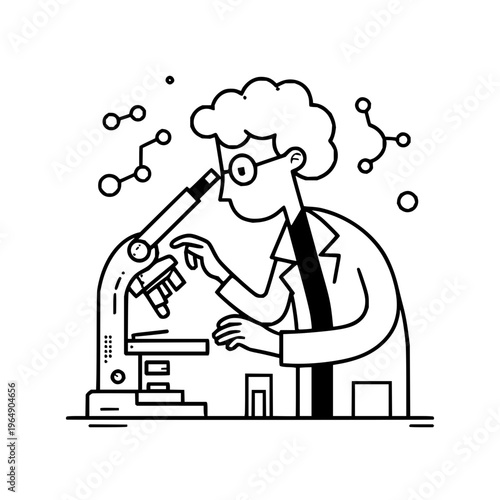 Scientist Examining Sample under Microscope in Laboratory