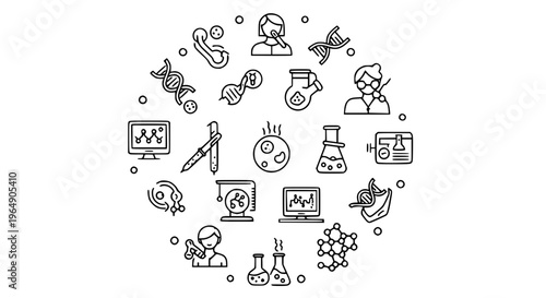 Modern genetic engineering and biotechnology outline icons collection with DNA modification symbols