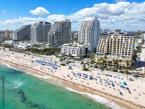 Oceanfront condos, hotels and resorts lining State Road A1A at Fort Lauderdale Beach in Broward County, Florida. 