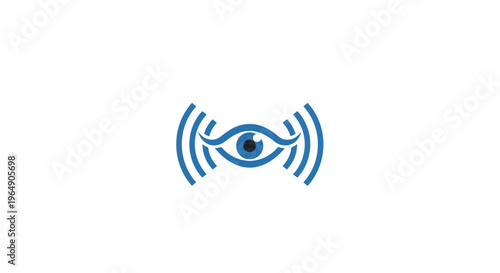 Blue eye with sound waves symbol.