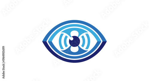 Blue eye with iris design logo.