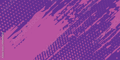 Abstract Purple Background with Vibrant Magenta Brush Strokes and Halftone