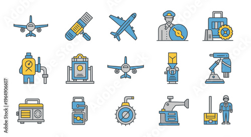 Set of aviation and industrial equipment icons
