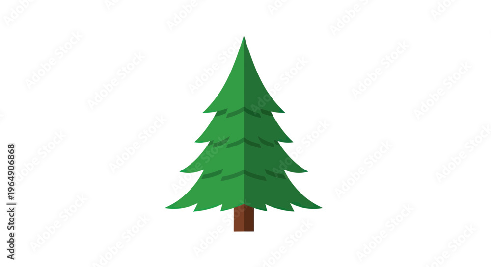 Obraz premium Stylized Green Pine Tree with Brown Trunk, Isolated on White Background