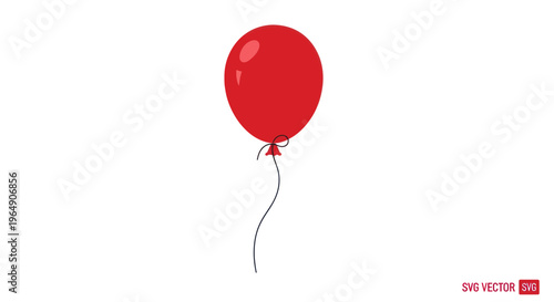 Single Red Balloon Floating Upwards Against White Background