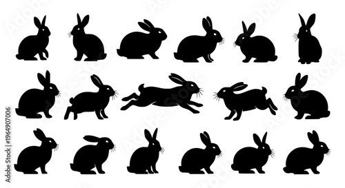 Big collection of rabbit silhouettes. Transparent background SVG version.