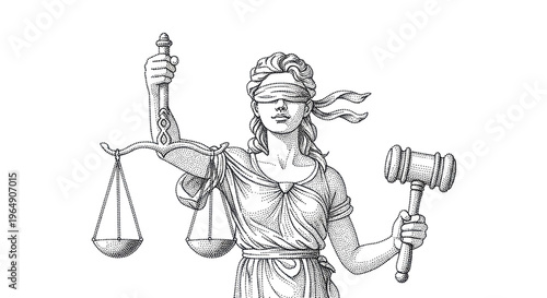 Lady Justice Statue with Scales and Gavel, Symbol of Law and Justice
