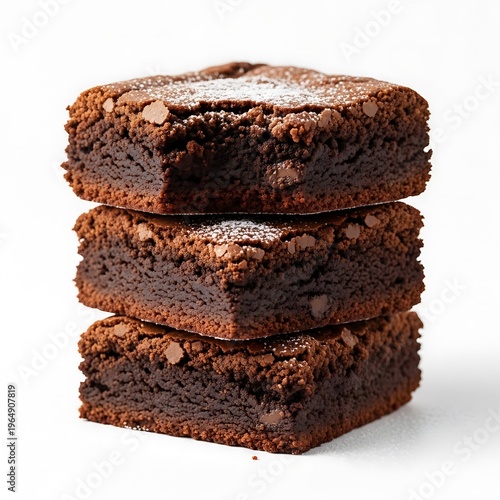 Stacked rich chocolate brownies with powdered sugar, dessert indulgence