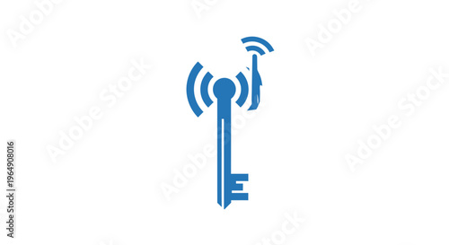 Blue key with wireless signal icon.