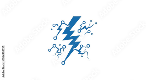 Blue lightning bolt molecular graphic symbol.