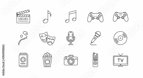 Collection of media and entertainment icons.