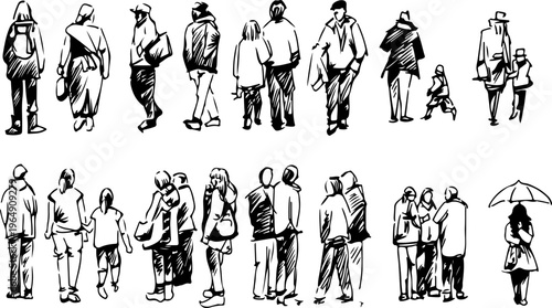 Εκτύπωση καμβά Minimalist monochrome people illustrations featuring a wide variety of fashionab
