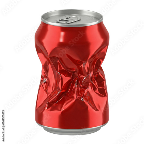 Crushed Red Soda Can on White Background