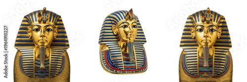 Картината върху платно Golden Ancient Egyptian Sarcophagus Set Isolated on White Background - Pharaoh T