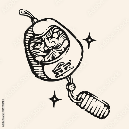 Vector illustration of "Daruma" from japanese mithology. Vintage linocut or woodcut print art style. perfect for tattoo, t-shirts, poster, coloring book, etc
