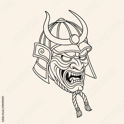 Vector illustration of samurai warrior line art. . perfect for tattoo, t-shirts, poster, coloring book etc