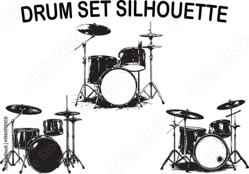 Drum set logo silhouette vector percussion instrument icon collection for music branding