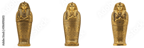 Foto Golden Ancient Egyptian Sarcophagus Set Isolated on White Background - Pharaoh T