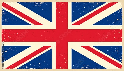 Vintage rectangular flag composed of red, white, and blue, representing a nation