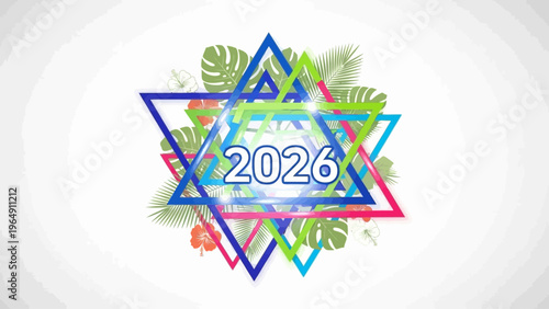 Bild auf Leinwand Colorful Star of David with Leaves and Date.