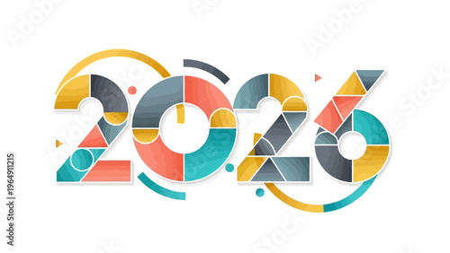 Colorful 2026 Typography with Geometric Shapes.