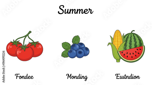 Fresh Summer Fruits and Vegetables Illustration.