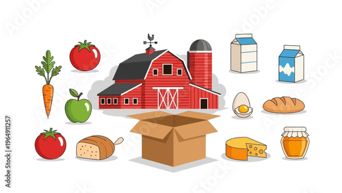 Farm Products and Food Items Surrounding Box.