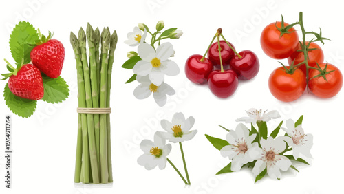 Fresh Fruits and Vegetables with Flowers.