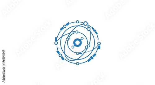 Blue molecular structure model graphic.