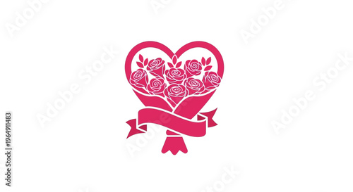 Pink heart shaped floral symbol icon.