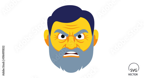 Grumpy Man Face Icon, Angry Old Man Avatar, Frustrated Expression, Vector Illustration