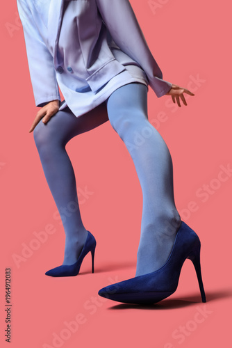 Woman in stylish blue high ...