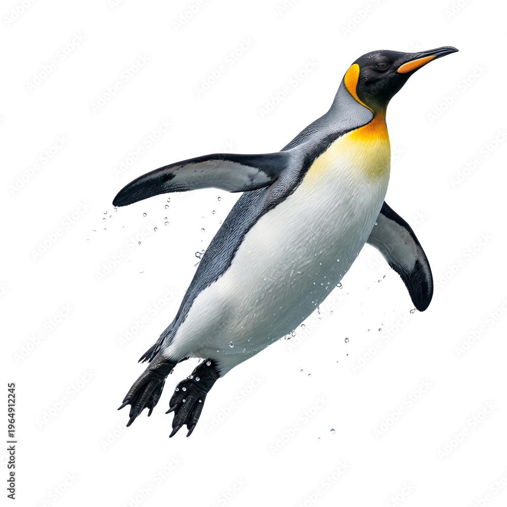 Fototapeta premium King Penguin Swimming Underwater with Water Splashes
