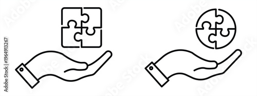 Jigsaw puzzle icon set. Jigsaw puzzle outline icon with white background, vector illustration