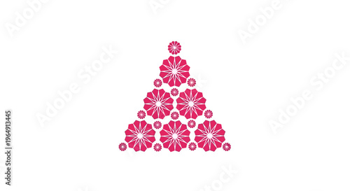 Pink flowers in triangle shape arrangement.