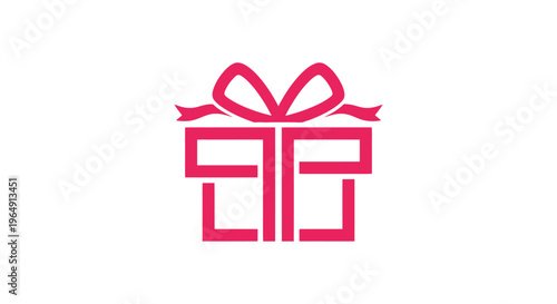Pink gift box icon symbol.