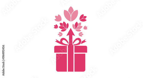Pink gift box with floral decoration.
