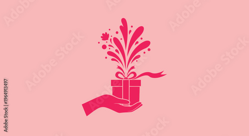 Pink gift box with ribbon exploding.