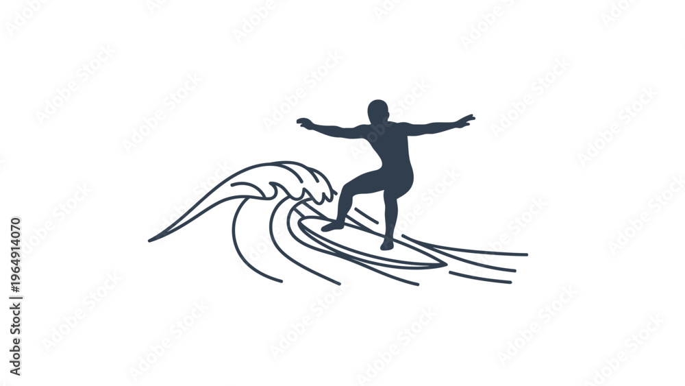 Fototapeta premium Silhouette of a surfer riding a wave, a dynamic representation of the sport and its connection to nature, perfect for adventure and coastal themes