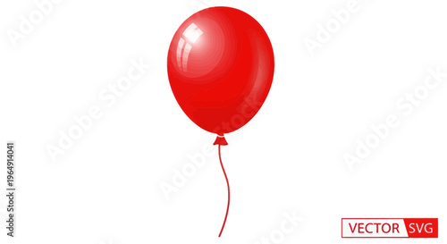Single Red Balloon Floating Isolated on White Background