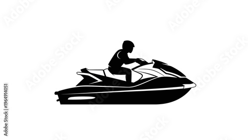 Striking black and white silhouette showcasing a rider on a sleek personal watercraft, capturing the essence of water sports and recreation