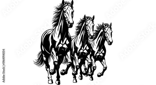 Three Majestic Horses Running Freely