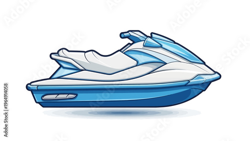 Vector illustration of a sleek, modern personal watercraft in a dynamic blue and white color scheme, perfect for water sports and recreational activities